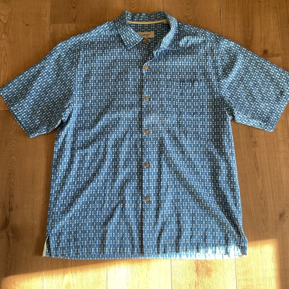 Tommy Bahama Other - Tommy Bahama Silk Cotton Blue Geometric Camp Shirt L Large Original Fit